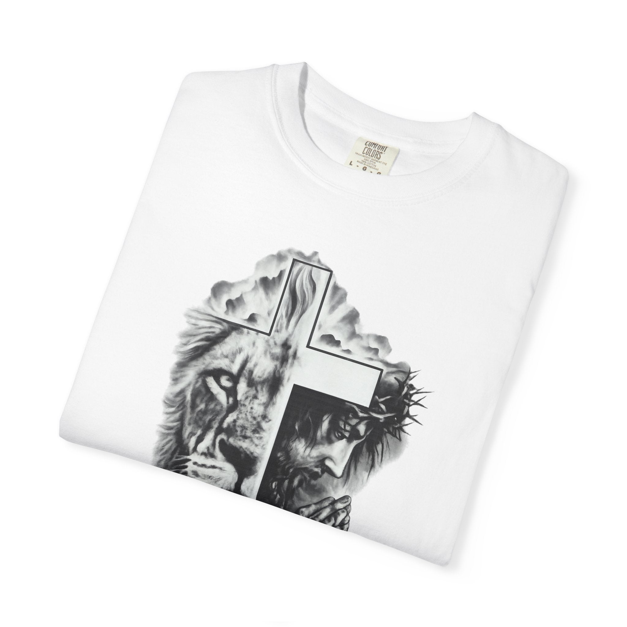 Christian Lion Cross T-Shirt — Spiritual Faith Graphic Tee for Men & Women