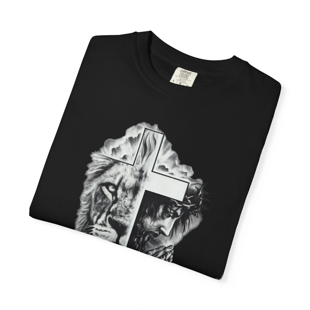 Christian Lion Cross T-Shirt — Spiritual Faith Graphic Tee for Men & Women