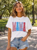 Mama Graphic T-Shirt — Red & Blue Checkerboard Retro Mom Tee