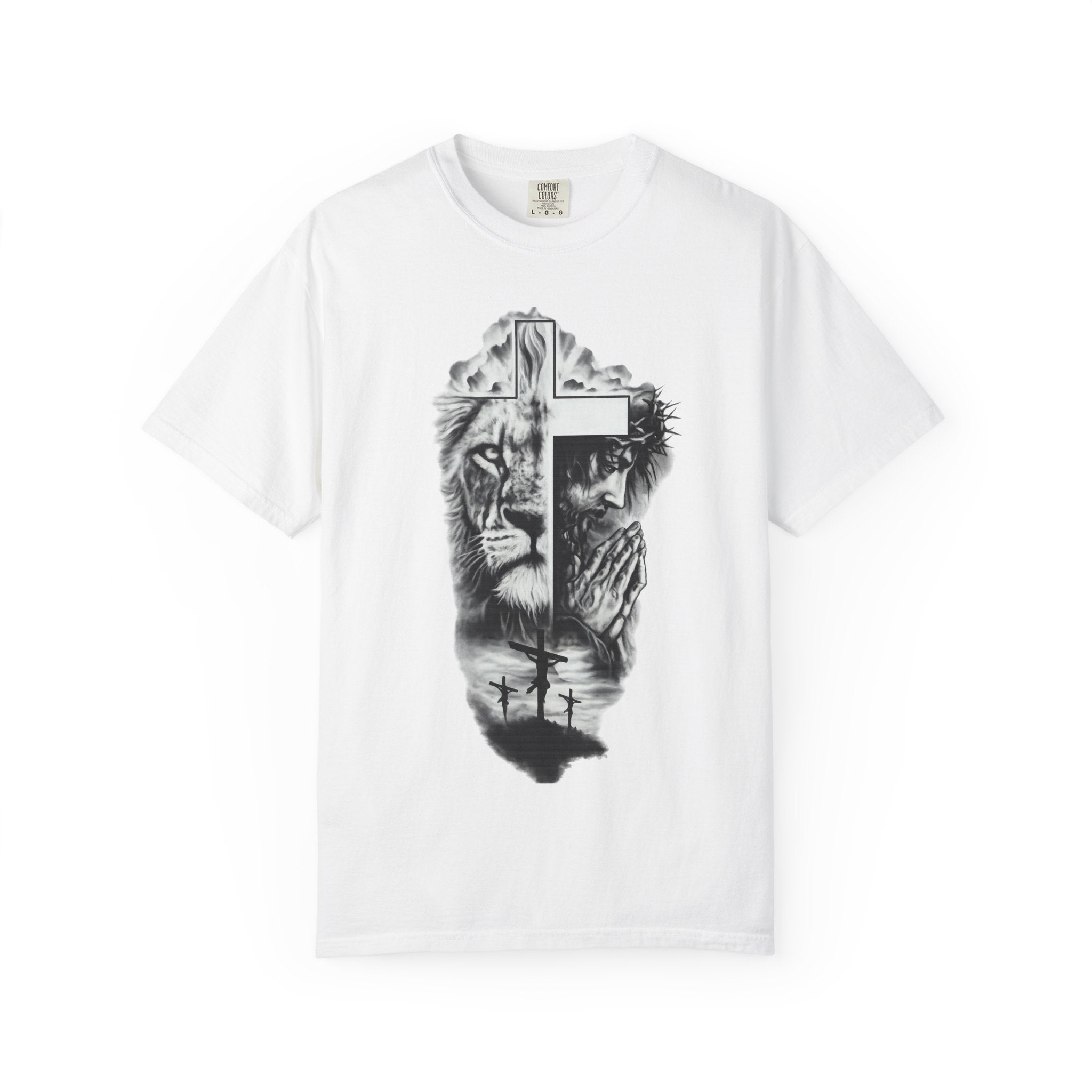 Christian Lion Cross T-Shirt — Spiritual Faith Graphic Tee for Men & Women